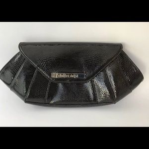 Charles David Black Leather Clutch Evening Bag